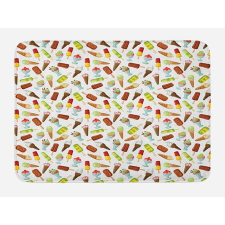 Chocolate Whip Cream - Ice Cream Bath Mat, Frozen Desserts in Wafer Cone Glazed Eskimo with Whipped Cream Chocolate Sundae, Non-Slip Plush Mat Bathroom Kitchen Laundry Room Decor, 29.5 X 17.5 Inches, Multicolor, Ambesonne