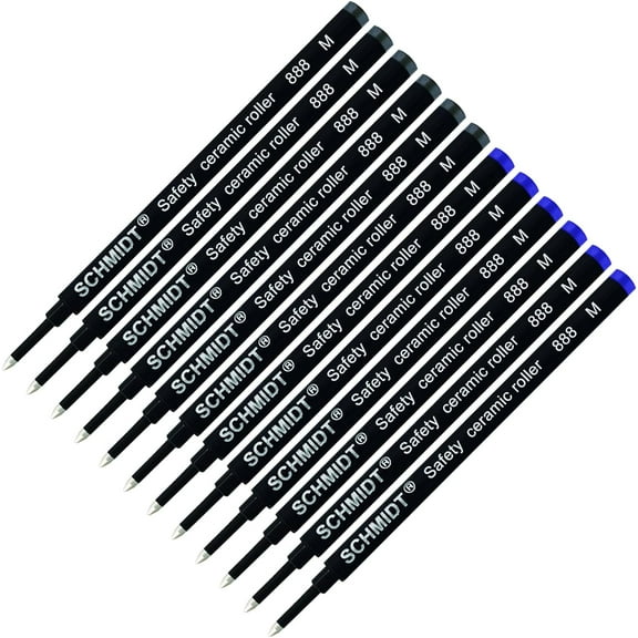 Schmidt 888 Safety Ceramic Rollerball Refill - Black, Blue Ink (Medium Tip 0.7mm) - Pack of 12