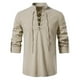 thumbnail image 1 of Hombres encaje arriba camisa soporte cuello V manga larga casual vintage color puro pullover camiseta, 1 of 8