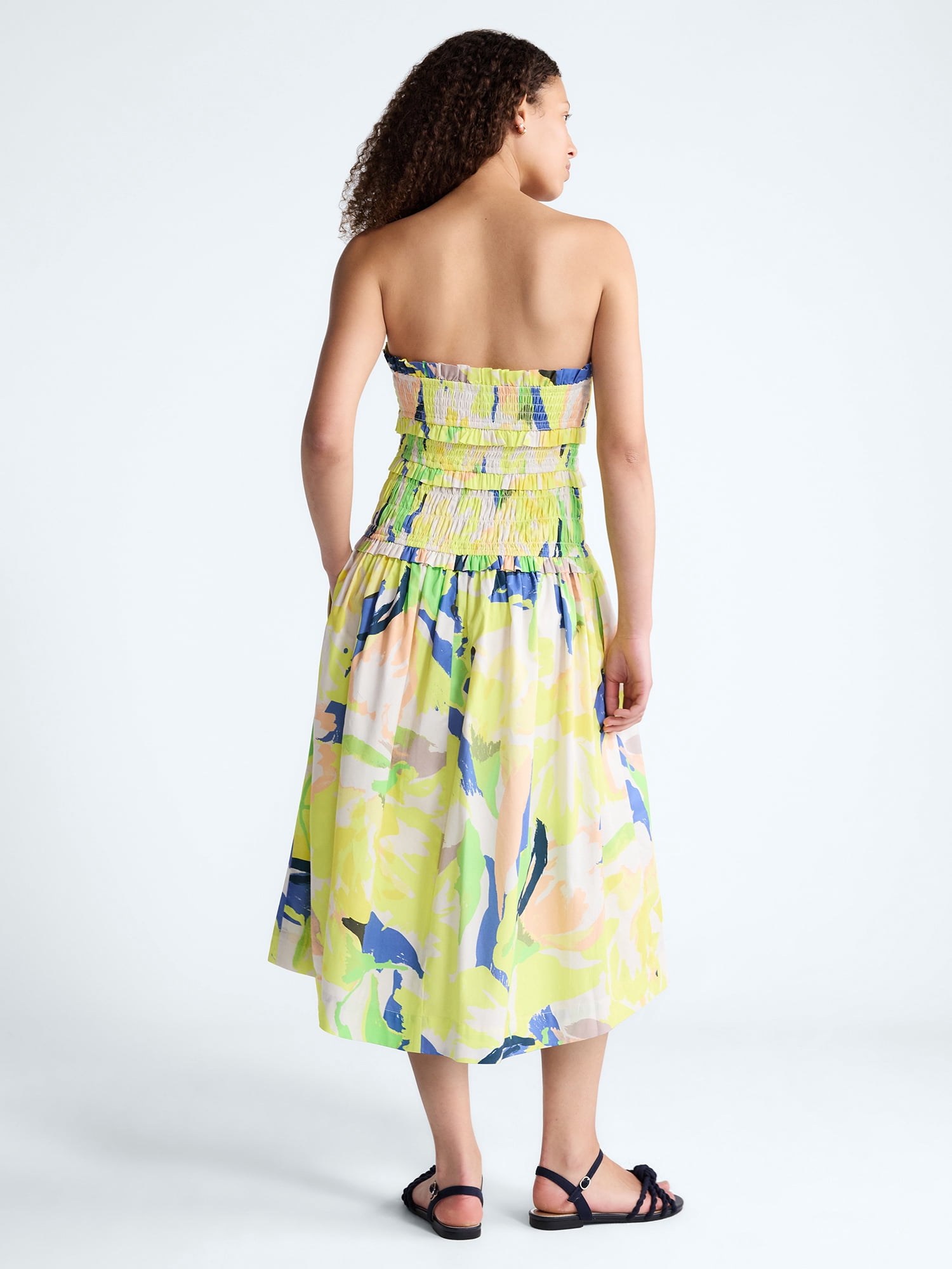 Free Assembly Women's and Women's Plus Strapless Cotton Poplin Tiered Midi Dress, Sizes XS-4X