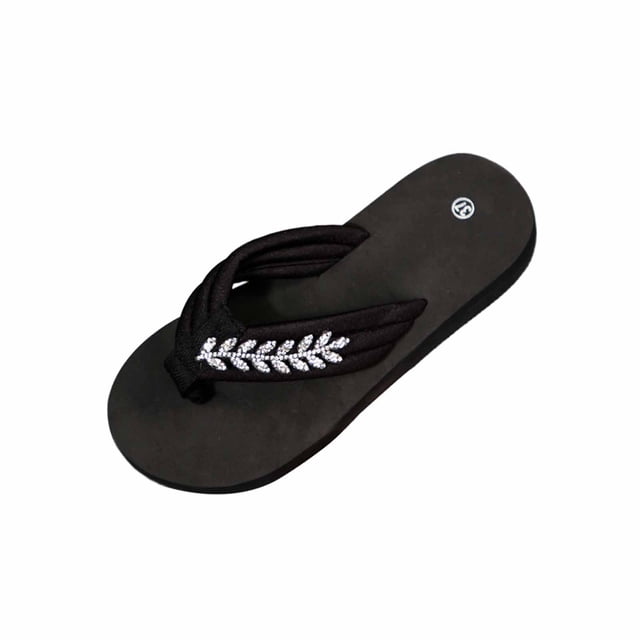 Wo-Fusoul Slippers for Women, Fashionable Casual Outerwear, Versatile Plus Size, Solid Color Rhinestone Embellished, Round Toe Open Toe Flat Slide Sandals