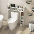 thumbnail image 3 of YANG2 Over The Toilet Storage Cabinet, Freestanding Over Toilet Organizer with Open Shelves, Single Door Cabinet & Adjustable Shelves, Space-Saving Storage Rack for Bathroom, Laundry (White), 3 of 9