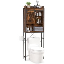 LOKO Over The Toilet Storage Cabinet, Freestanding Bathroom Space Saver with Adjustable Shelves & Sliding Barn Door, 4-Tier Over Toilet Bathroom Organizer, 25 x 9.5 x 67.5 inches (Rustic Brown)
