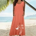 thumbnail image 4 of Casual Dresses for Women Fashion Solid Color Sleeveless Round Neck Pocket Dress Skirt A-Line Casual Loose T-Shirt Beach Sundress Watermelon Red (Size:S-5XL), 4 of 5
