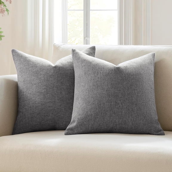 Set of 2 Charcoal Gray Pillow Covers 18 x 18 Inch Farmhouse Boho Decorative Throw Pillow Covers Linen Cushion Covers for Sofa Couch Décor
