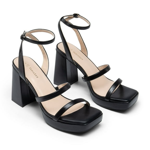 BURUDANI Women's Chunky Platform Heel Open Toe Ankle Strap Strappy Sandals Dress Shoes