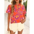 thumbnail image 4 of PRETTYGARDEN Boho Short Sleeve Floral Work Blouses for Women Dressy Casual V Neck Puff Sleeve Loose Chiffon Flowy Tops Shirts, 4 of 7