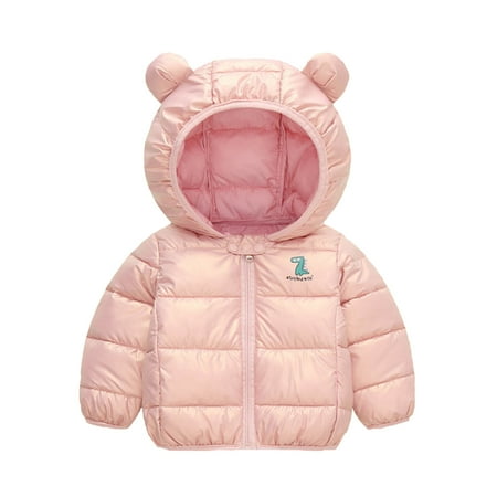 

Fesfesfes Toddler Kids Jacket Boys and Girls Cute Dinosaur Label Printed Outerwear Windproof Padded Jacket Winter Warm Hooded Bomber Coat Clearance
