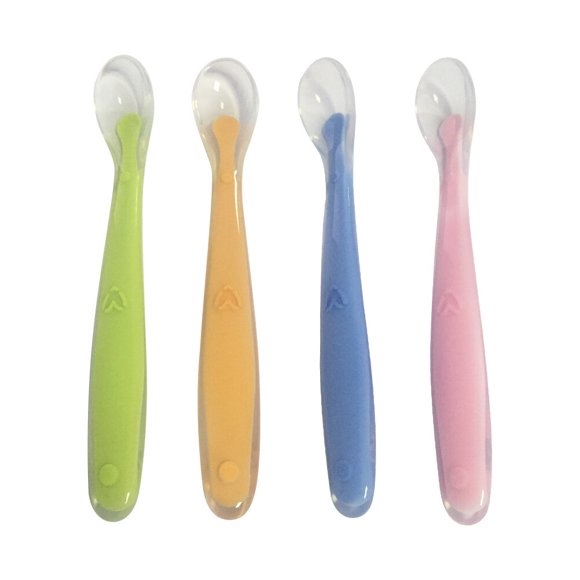 EeaseMX 4 cucharas de silicona para alimentación infantil (rosa, verde, azul y naranja, 1 de cada una)