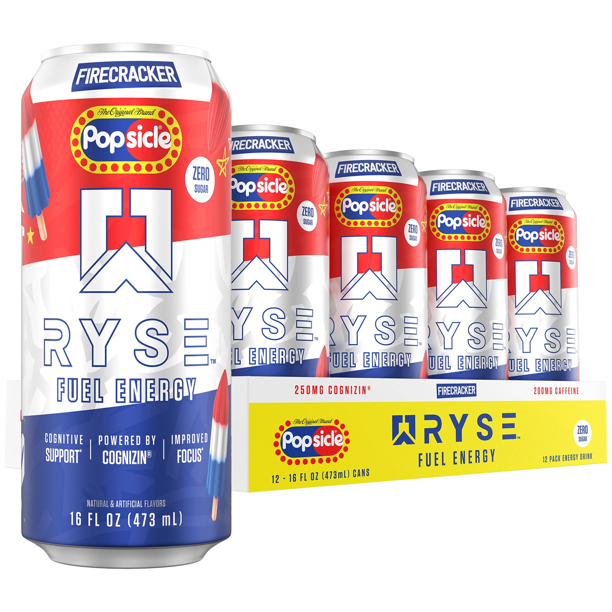 RYSE Fuel New Energy Drink - Popsicle Firecracker - Sugar Free - 16 fl oz (12-Pack)
