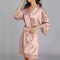 thumbnail image 6 of hoksml Silk Pajamas for Women Fashion Casual Women Nightgowns Homewear 3/4 Sleeve Lapel V-Neck Dress Solid Color Lace Night Robes One Size, 6 of 8