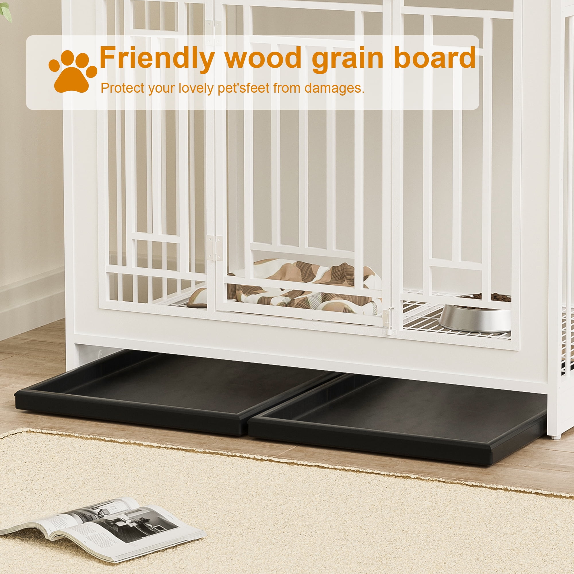 Aukfa 43.3" Dog Crate Furniture for Large Dogs,Wooden Dog Crate with Divider,White