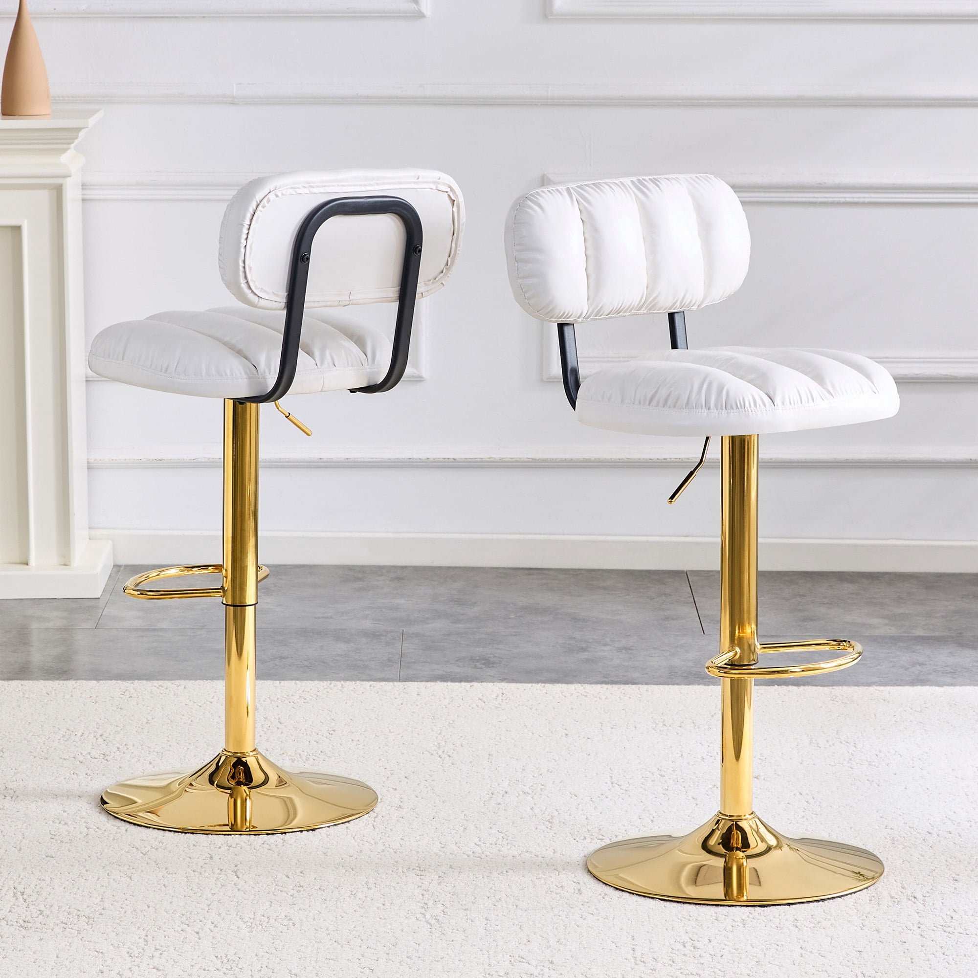 Alvantor Adjustable Bar Stools Set of 2 Leather Swivel Bar Stools Counter Height Bar Chairs for Kitchen Island White