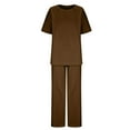 thumbnail image 5 of 2026 ! JINMGG Two Piece Outfits Women, 2026 Fashion Fall Women's Summer Suit Fashion Short Sleeve Solid Color Trousers Casual Two-Piece Suit Coffee XXL, 5 of 5