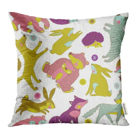 Wolf Animation Youtube ARHOME Blue Forest Cute Animals Brown Wolf Abstract Christmas Hedgehog Animation Artistic Pillowcase Cushion Cover 16x16 inch ()