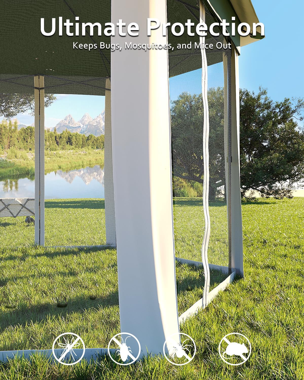 Luku 13'x13' Pop-Up Gazebo, Outdoor Hexagonal Patio Gazebo with Mosquito Netting, Instant Setup Canopy Tent with Strong Steel Frame and Sandbags, for Backyard, Gardens, Patio