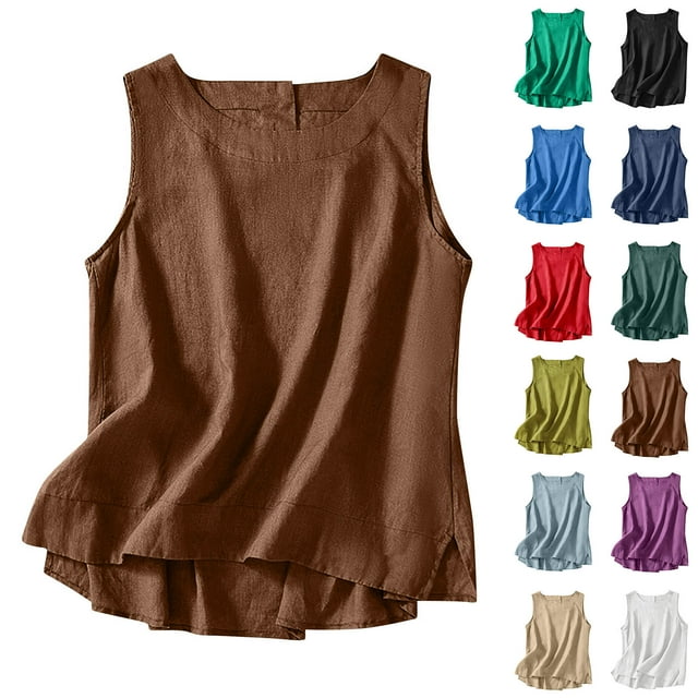 Meichang Camisoles d'Été pour Femmes 2025 Débardeur Uni Coupe Ample Hauts Fluides Décontractés Col Rond T-Shirts Basiques Blouse