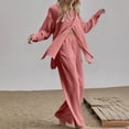 thumbnail image 2 of Gkeoshab Fall Sweaters for Women Women's 2 Piece Outfits Button Down Long Sleeve Shirt and Wide Leg Pants Set Red XXXL, 2 of 5