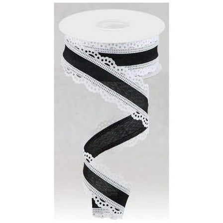 1.5" Scalloped Edge Ribbon: Black/White (10 Yard)