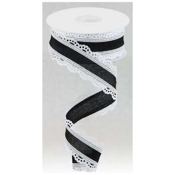1.5" Scalloped Edge Ribbon: Black/White (10 Yard)