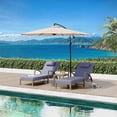 thumbnail image 6 of Outdoor Chaise Lounge Chairs Set of 2, Patio Rattan Reclining Chair with 5-Position Adjustable Backrest, All-Weather Pool Sunbathing Recliners with Rolling Wheels for Outside, Brown and Blue, 6 of 8