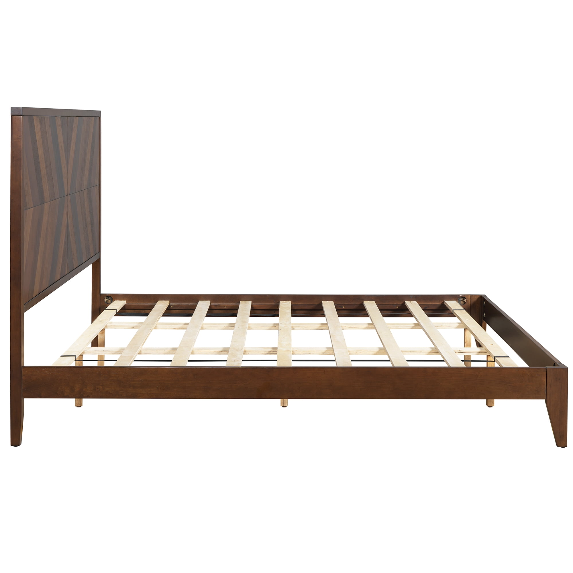 Euroco Mid-Century Wood Platform Bed, No Box Spring Needed, King, Walnut