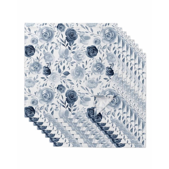 Blue Flowers Cloth Napkins Set of 8 Reusable Dinner Napkins, Watercolor Rustic Retro Floral Leaf Vines Cocktail Napkin Washable Table Napkins for Wedding/Holiday Party/Baby Shower 20"x20"