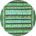 thumbnail image 1 of Ahgly Company Machine Washable Indoor Round Abstract Turquoise Blue Modern Area Rugs, 4' Round, 1 of 4