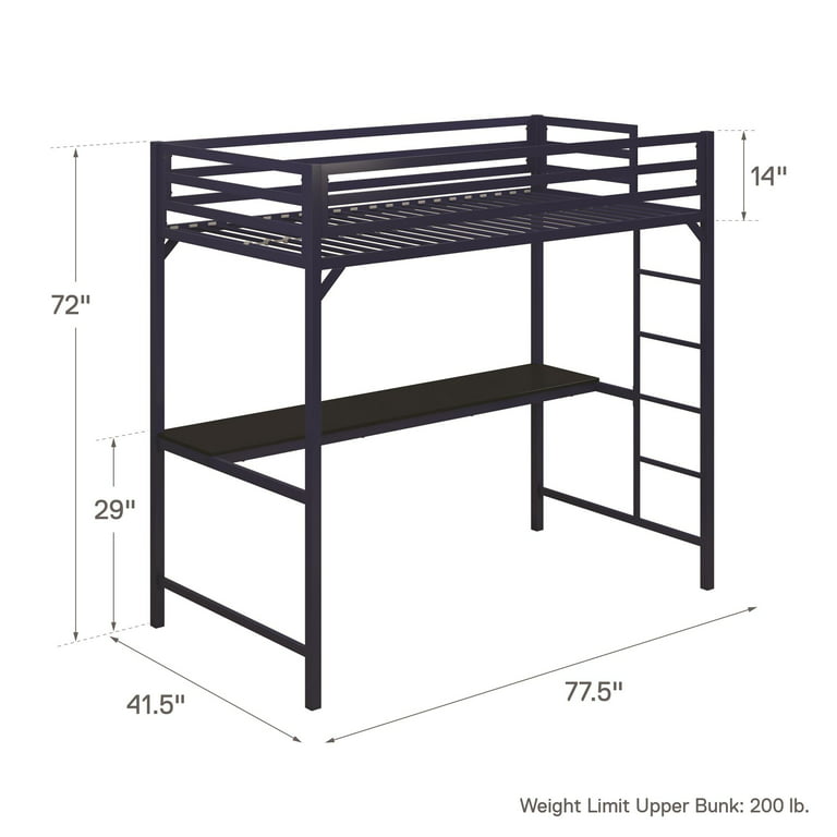 Elm Oak Miles Metal Twin Loft Bed, Walker Edison Twin Metal Loft Bed Assembly Instructions