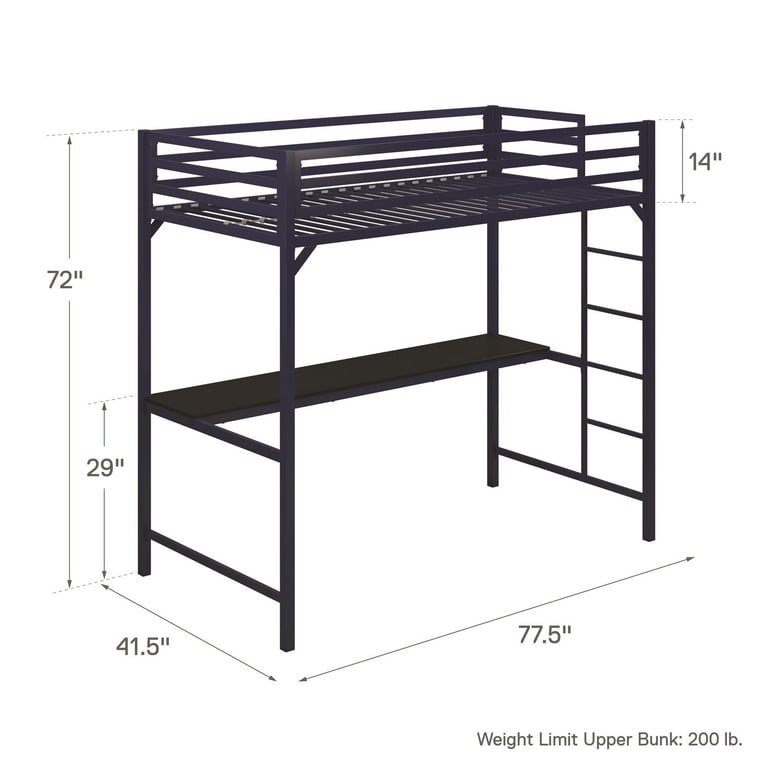 Elm Oak Miles Metal Twin Loft Bed With Desk Blue Com Elm Oak Miles Metal Twin Loft Bed, Loft Bed With Desk Weight Limit