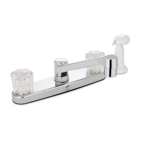 Stylewise Twin Acrylic Knob Non-Metallic Kitchen Faucet with Side Spray, Polished Chrome