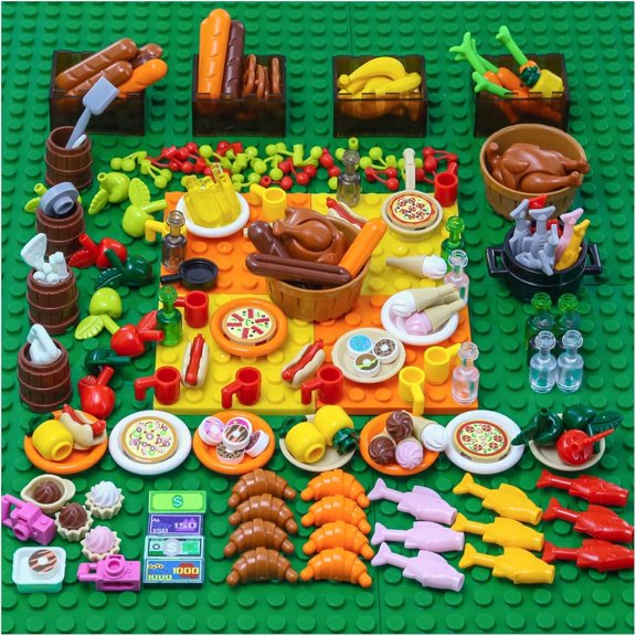 220 Pcs Classic Food Building Toy Set, Pretend Food for Bricks Friends City Farm Series, Imaginative Building Block Toy Set