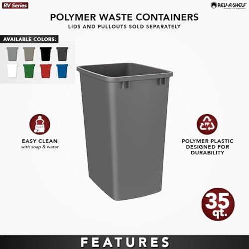 Rev A Shelf Polymer Replacement 35Qt Waste/Trash Container, Standard, Champagne