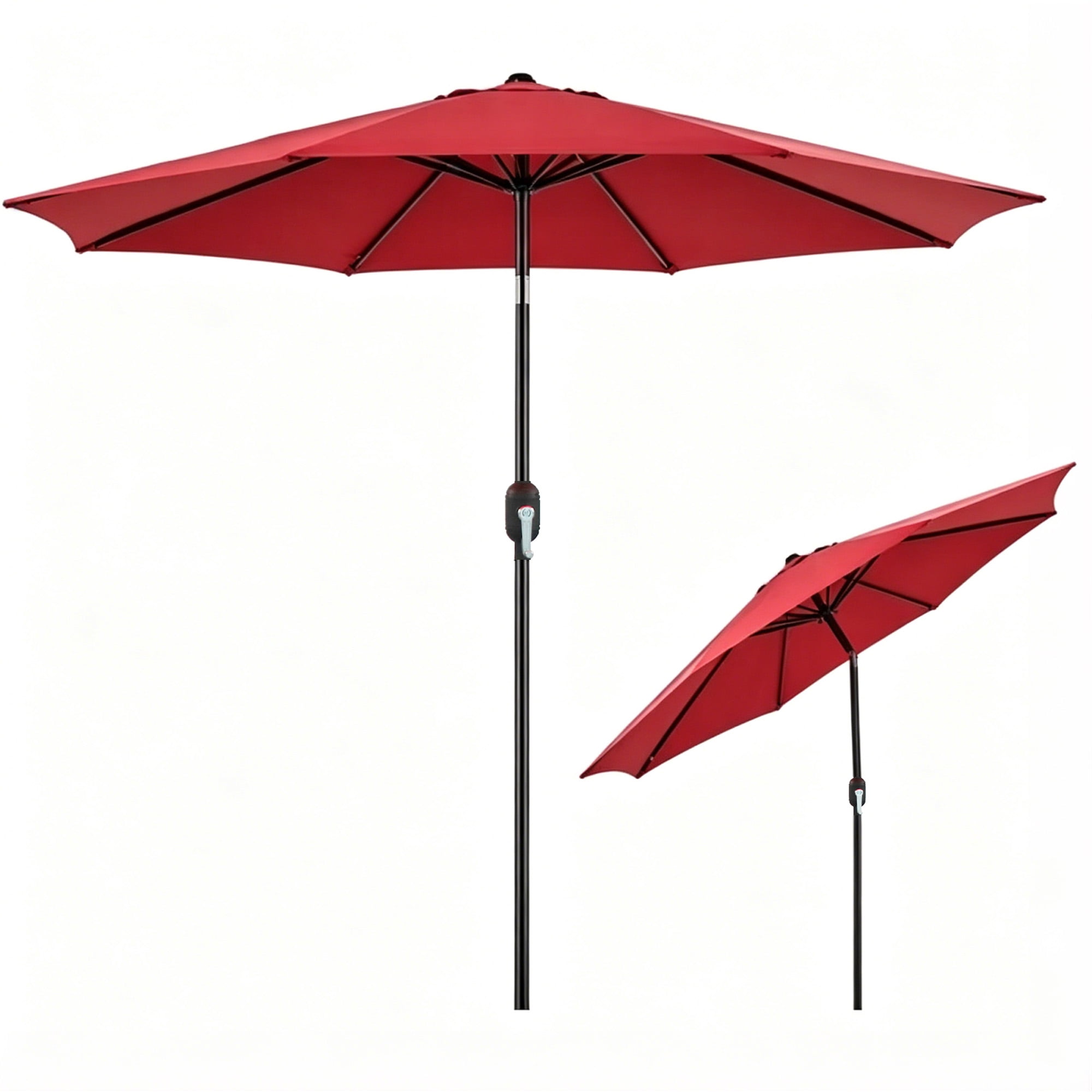 Kool 9 Ft Patio Market Umbrella , 8 Ribs with Push Button Tilt and Crank, Red