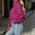 thumbnail image 5 of thefmos Women's Stand Collar Zip Up Cropped Jacket Drawstring Hem Solid Color Casual Winter Coat Fashion Fall Outfit, Wine M, 5 of 6