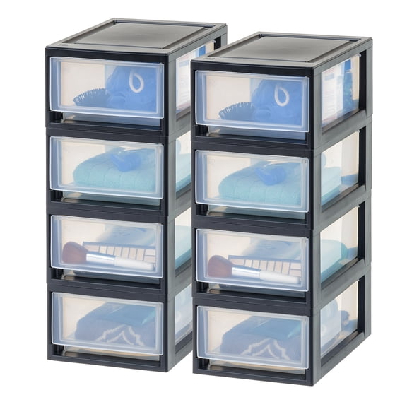 IRIS 6 Qt Stackable Storage Drawer, Plastic Drawer Organizer with Clear Doors for Pantry, Closet, Desk, 8Pk