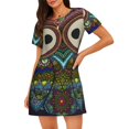 thumbnail image 1 of Vsdgher Motif Hibou Boho Chemise de Nuit à Manches Courtes Col Rond Mignonne Robe de Nuit Confortable, 1 of 6