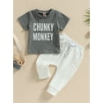 thumbnail image 2 of Bagilaanoe 2pcs Toddler Baby Boys Long Pants Set Letters Print Short Sleeve T-shirt Tops + Trousers 6M 12M 18M 24M 3T Kids Casual Summer Outfits, 2 of 8