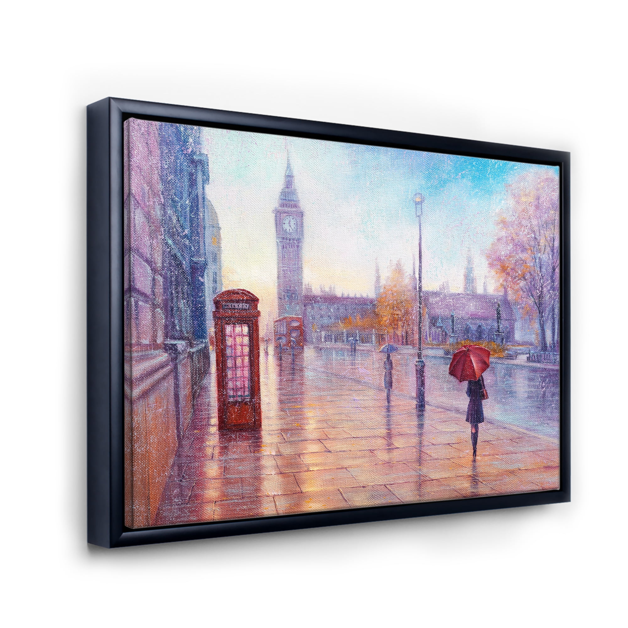 Designart 'Big Ben and Woman With Red Umbrella In London Street' French Country Framed Canvas Wall Art Print