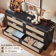 thumbnail image 6 of LEYAOYAO Rattan Dresser and Nightstand Set of 2, 48" Wide 6 Drawer Dresser and 2 Drawer Nightstand with Open Shelf, Bedroom Furniture, Black, 6 of 9