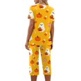 thumbnail image 6 of Women's Halloween Lounge Set Short Sleeve Round Neck Top and Capri Pants with Pockets Ghost Print Breathable Soft Pajama Set Casual Sportswear for Daily Wear Ginger S, 6 of 6