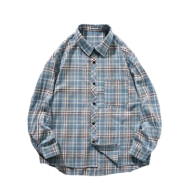 Blusa y camisa de manga larga con cuello vuelto para hombre, con solapa estampada y botones, bolsillo tipo cárdigan, blusa de manga larga con cuello vuelto, blusa de poliéster para hombre