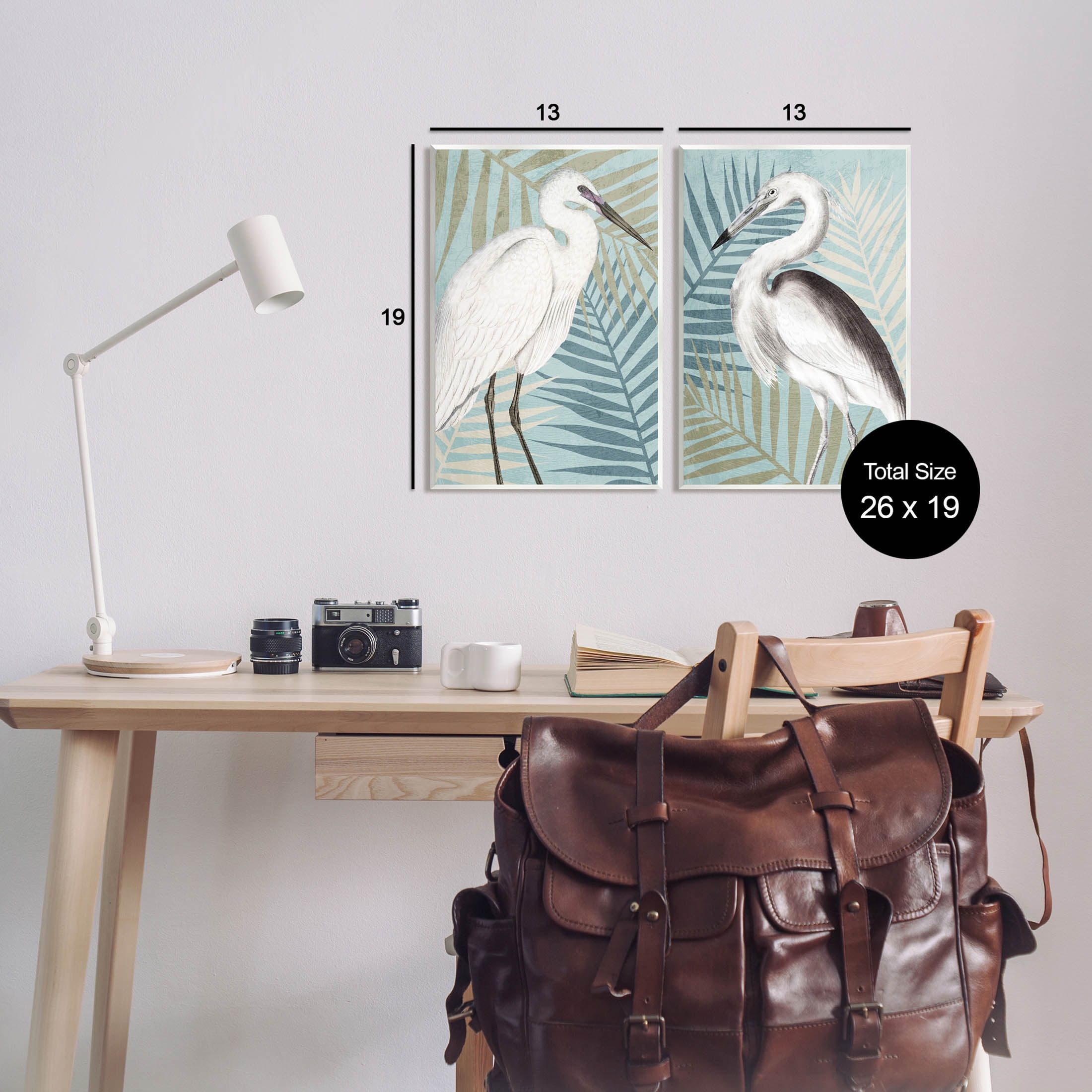 Heron Birds Layered Plant Leaves Animals & Insects Graphic Art Unframed Art Print Wall Art, Set of 2
