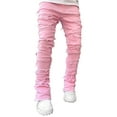 thumbnail image 1 of Gupgi Men Stacked Jeans Ripped Jeans Slim Fit Patch Destroyed Denim Pants Streetwear Trousers, 1 of 5