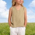 thumbnail image 2 of Fgnfyis Girls T Shirts Summer Sleeveless V-Neck Casual Beach Blend Comfortable Basic Tee for Kids Girls Tank Tops Khaki_002 7-8 Years, 2 of 4