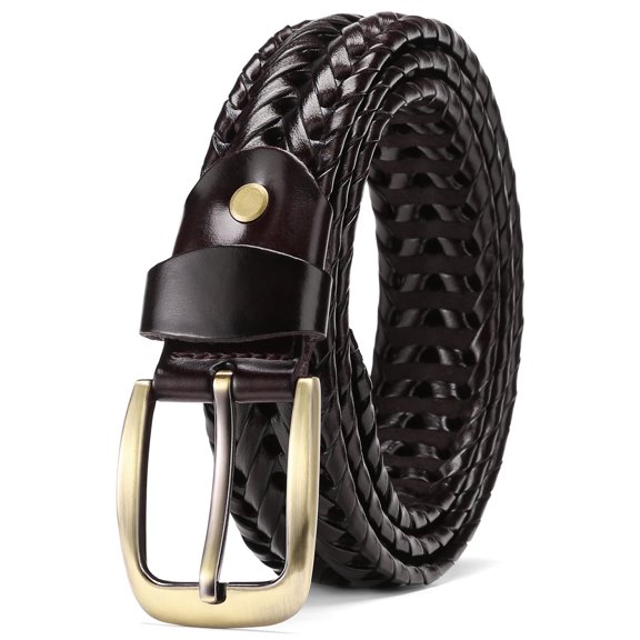 Woaeety Leather Braided Belts for Men, 1 3/8" Casual Woven Leather Belt for Men Jeans Golf Dress Pants with Gift Box