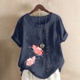 thumbnail image 2 of IROINNID Women's Summer Minimalist Oversize Casual Round-Neck Roll Cuff Short Sleeve Flower Printing Loose Women Shirt Tops Under 10$, 2 of 5
