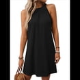 thumbnail image 1 of Vestido de Verano Holgado Sin Mangas con Cuello Redondo y Cuello Halter, Color Liso, Color Negro, Talla XL, 1 of 9
