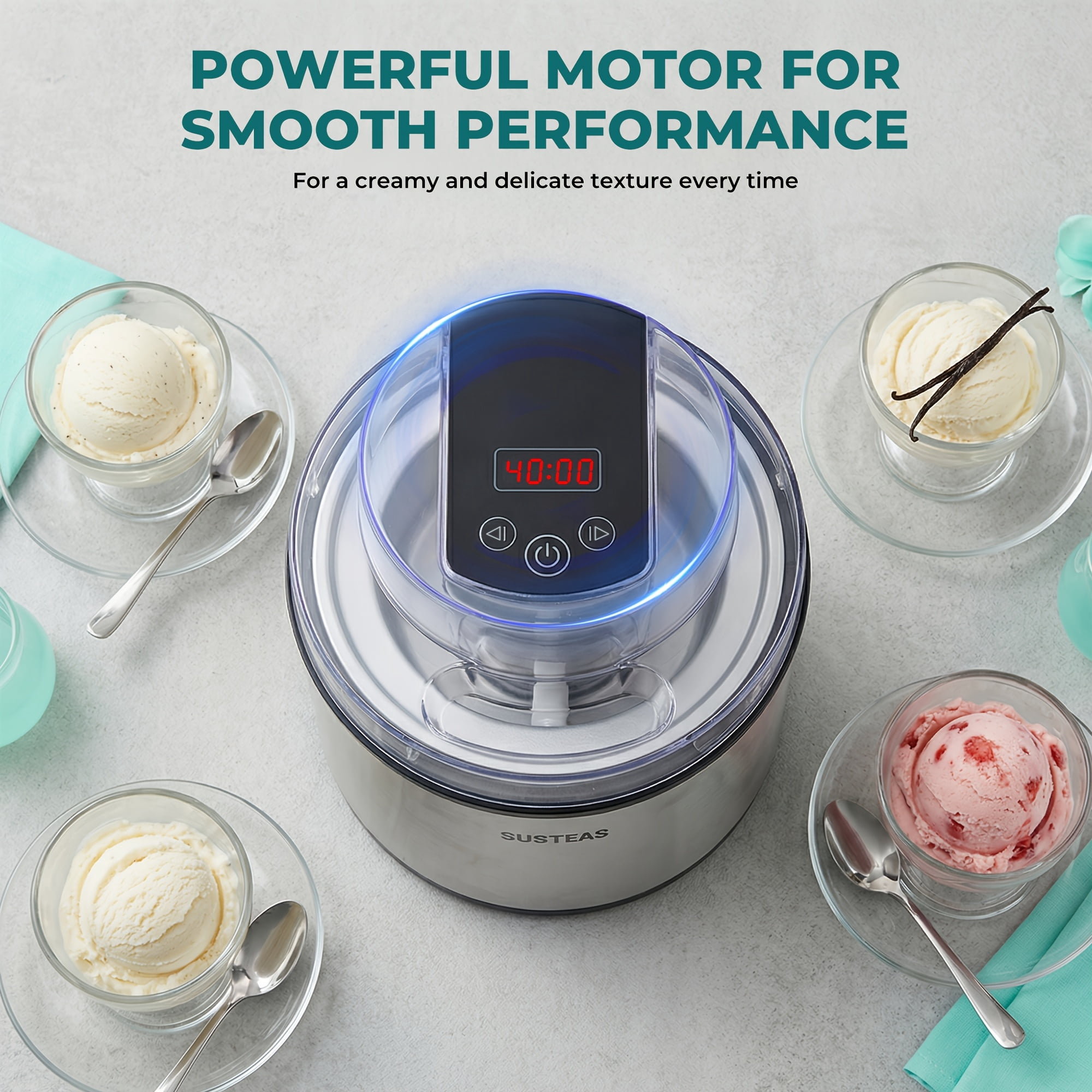 Fanruina Large Capacity Stainless Steel Ice Cream Maker with LED Display, 67.63oz & 27.05oz Optional, Easy Operate and Clean, Homemade Healthy Ice Cream