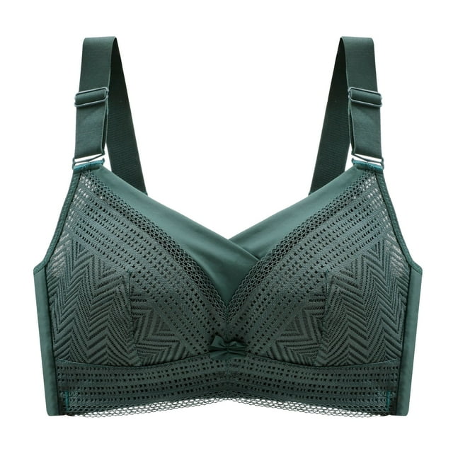 B91xZ Front Close Wirefree Back Support Posture Full Coverage Bra Smooth Comfort Wireless Convertible T-Shirt Bra,Green 38D